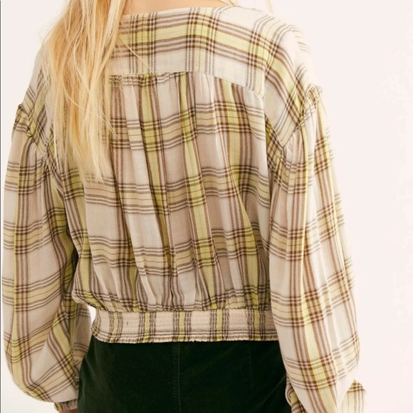 FREE PEOPLE - It’s the Good Life Plaid Top with Pale Green Accents - Picture 5 of 12